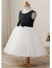 Beaded Black Satin Ivory Tulle Flower Girl Dress With Bow